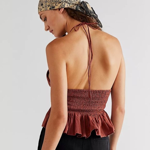 Free People Dandelion Halter Top Brown LARGE NWT - Picture 3 of 4